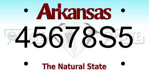 45678S5 Arkansas License Plate