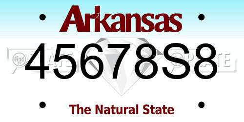 45678S8 Arkansas License Plate