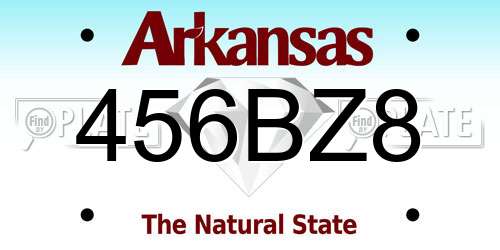 456BZ8 Arkansas License Plate