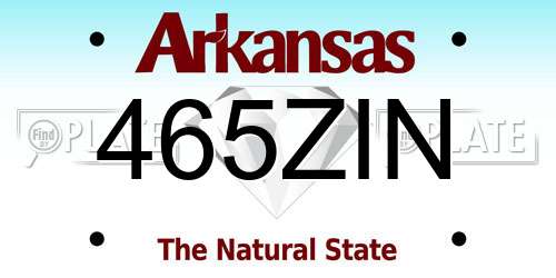 465ZIN Arkansas License Plate