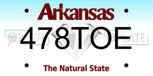 478TOE Arkansas License Plate