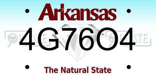 4G76O4 Arkansas License Plate