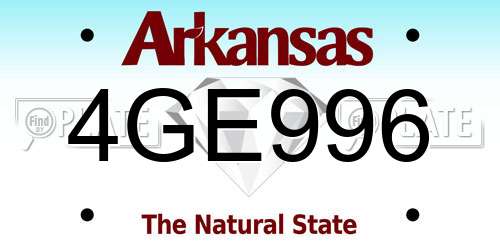 4GE996 Arkansas License Plate