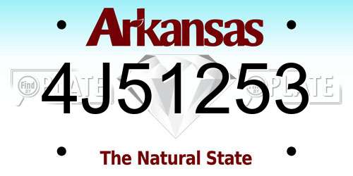 4J51253 Arkansas License Plate