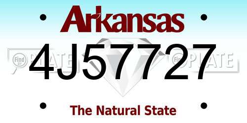 4J57727 Arkansas License Plate