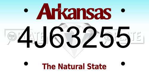4J63255 Arkansas License Plate