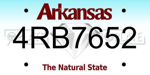 4RB7652 Arkansas License Plate