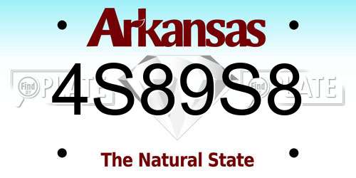 4S89S8 Arkansas License Plate