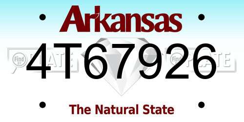 4T67926 Arkansas License Plate