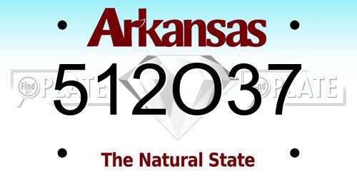 512O37 Arkansas License Plate