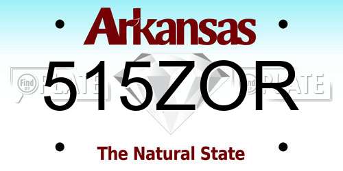515ZOR Arkansas License Plate