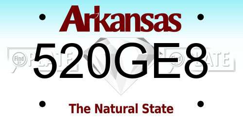 520GE8 Arkansas License Plate