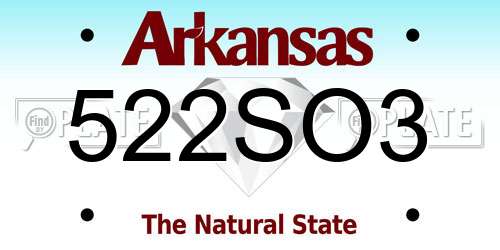 522SO3 Arkansas License Plate