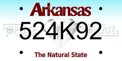 524K92 Arkansas License Plate