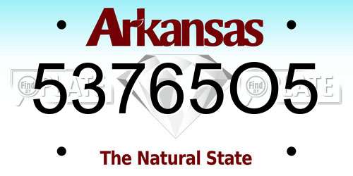 53765O5 Arkansas License Plate