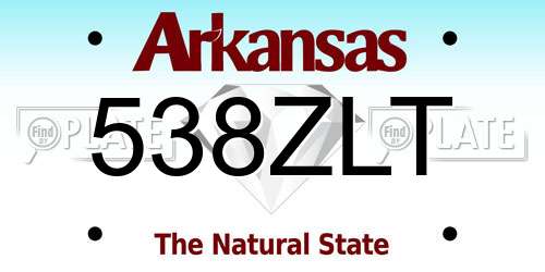 538ZLT Arkansas License Plate