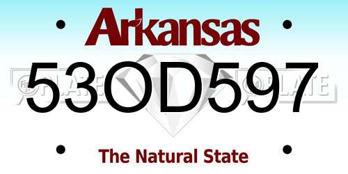 53OD597 Arkansas License Plate