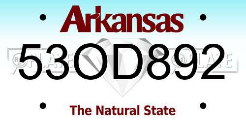 53OD892 Arkansas License Plate