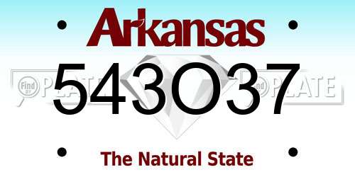 543O37 Arkansas License Plate