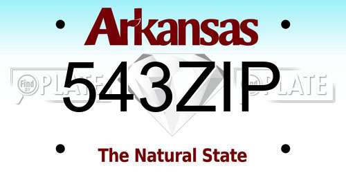 543ZIP Arkansas License Plate