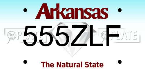 555ZLF Arkansas License Plate