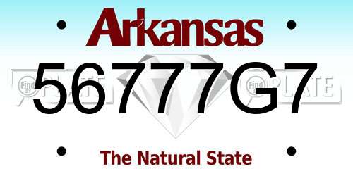 56777G7 Arkansas License Plate