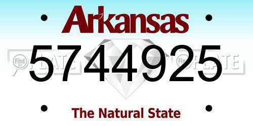 5744925 Arkansas License Plate