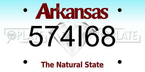 574I68 Arkansas License Plate