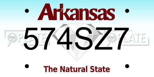 574SZ7 Arkansas License Plate