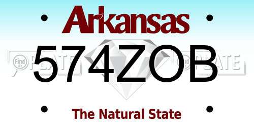 574ZOB Arkansas License Plate