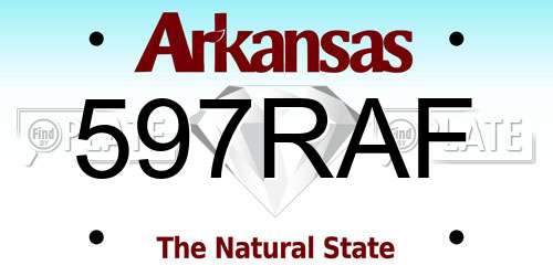 597RAF Arkansas License Plate