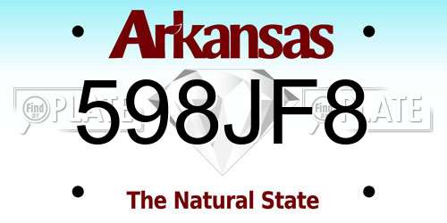 598JF8 Arkansas License Plate