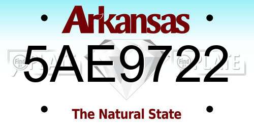 5AE9722 Arkansas License Plate