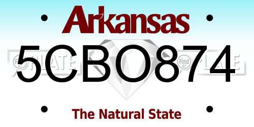 5CBO874 Arkansas License Plate