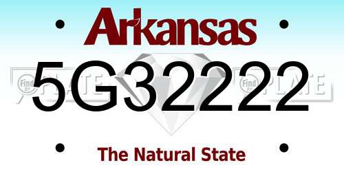 5G32222 Arkansas License Plate