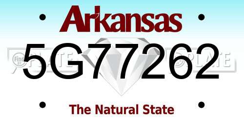 5G77262 Arkansas License Plate