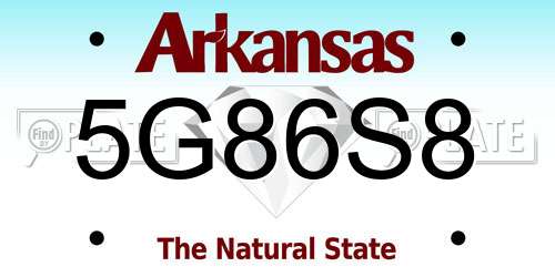5G86S8 Arkansas License Plate