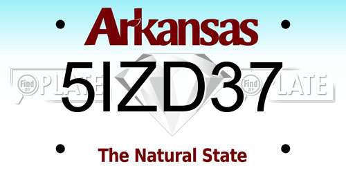 5IZD37 Arkansas License Plate