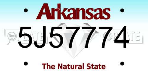 5J57774 Arkansas License Plate