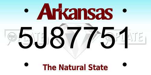 5J87751 Arkansas License Plate