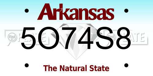 5O74S8 Arkansas License Plate