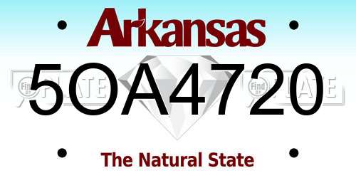 5OA4720 Arkansas License Plate