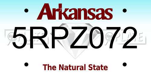5RPZ072 Arkansas License Plate