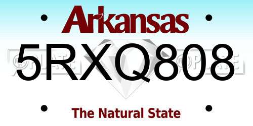 5RXQ808 Arkansas License Plate