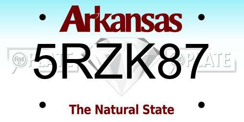 5RZK87 Arkansas License Plate