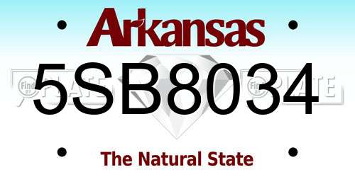 5SB8034 Arkansas License Plate