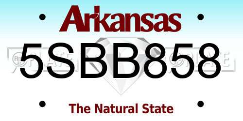 5SBB858 Arkansas License Plate