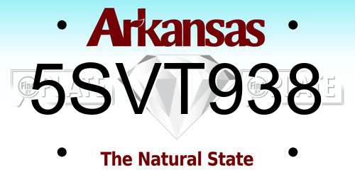 5SVT938 Arkansas License Plate