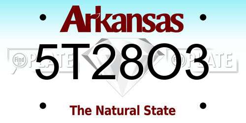5T28O3 Arkansas License Plate