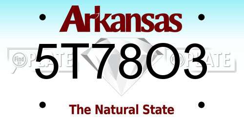 5T78O3 Arkansas License Plate